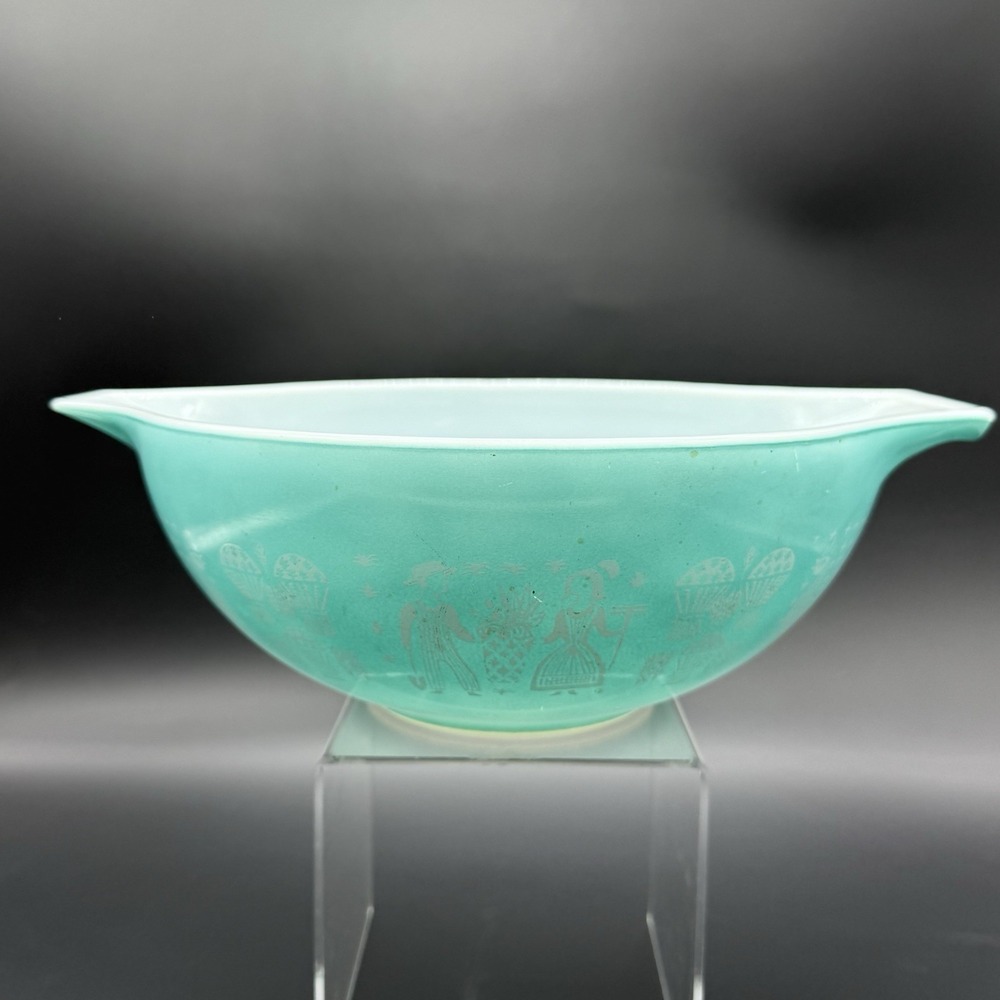 Vintage Pyrex 444 Amish Butterprint Turquoise Cinderella Mixing Bowl MCM 4 QT